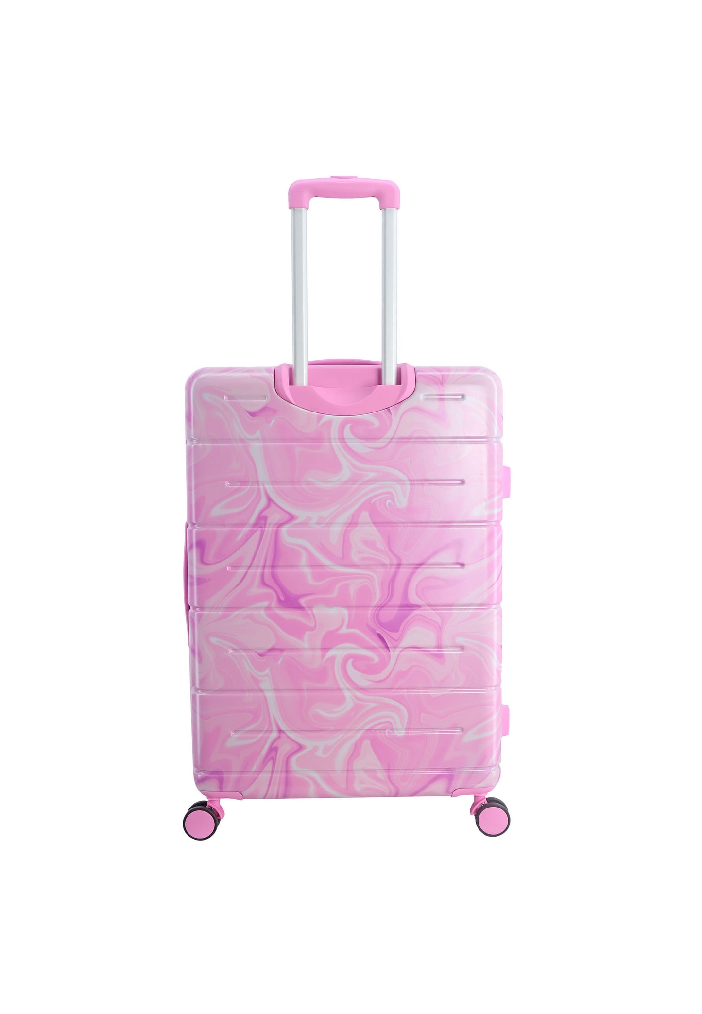achterkant leuke roze reiskoffer