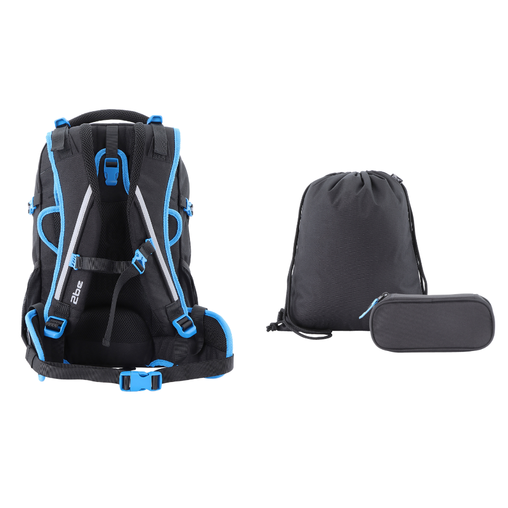 2be Laptoprugzak / Rugzak Combi / Schooltas - 15 Inch - Met Gymtas & Pennenzak – Zwart