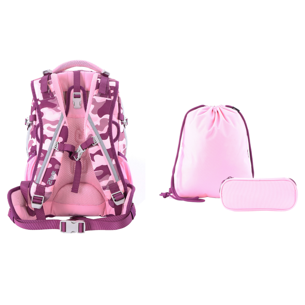 2be Laptop Backpack / Backpack Combi / School Bag - 15 pouces - Avec sac de sport et étui à stylos - Rose bordeaux