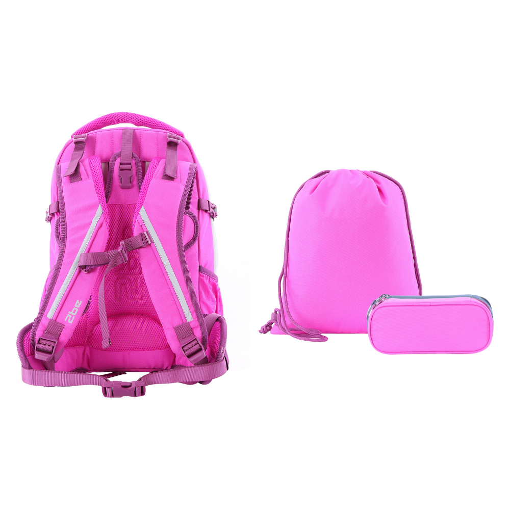 2be Laptop Backpack / Backpack Combi / School Bag - 15 pouces - Avec sac de sport et pochette pour stylos - Fuchsia