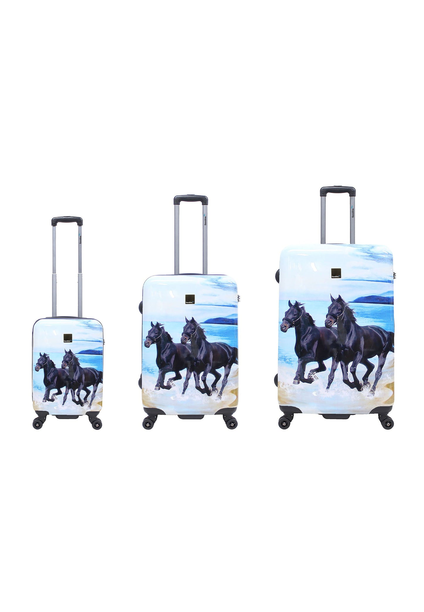 Saxoline Ensemble de valises rigides 3 pièces / Ensemble de valises de voyage / Ensemble de chariots - Imprimé cheval noir