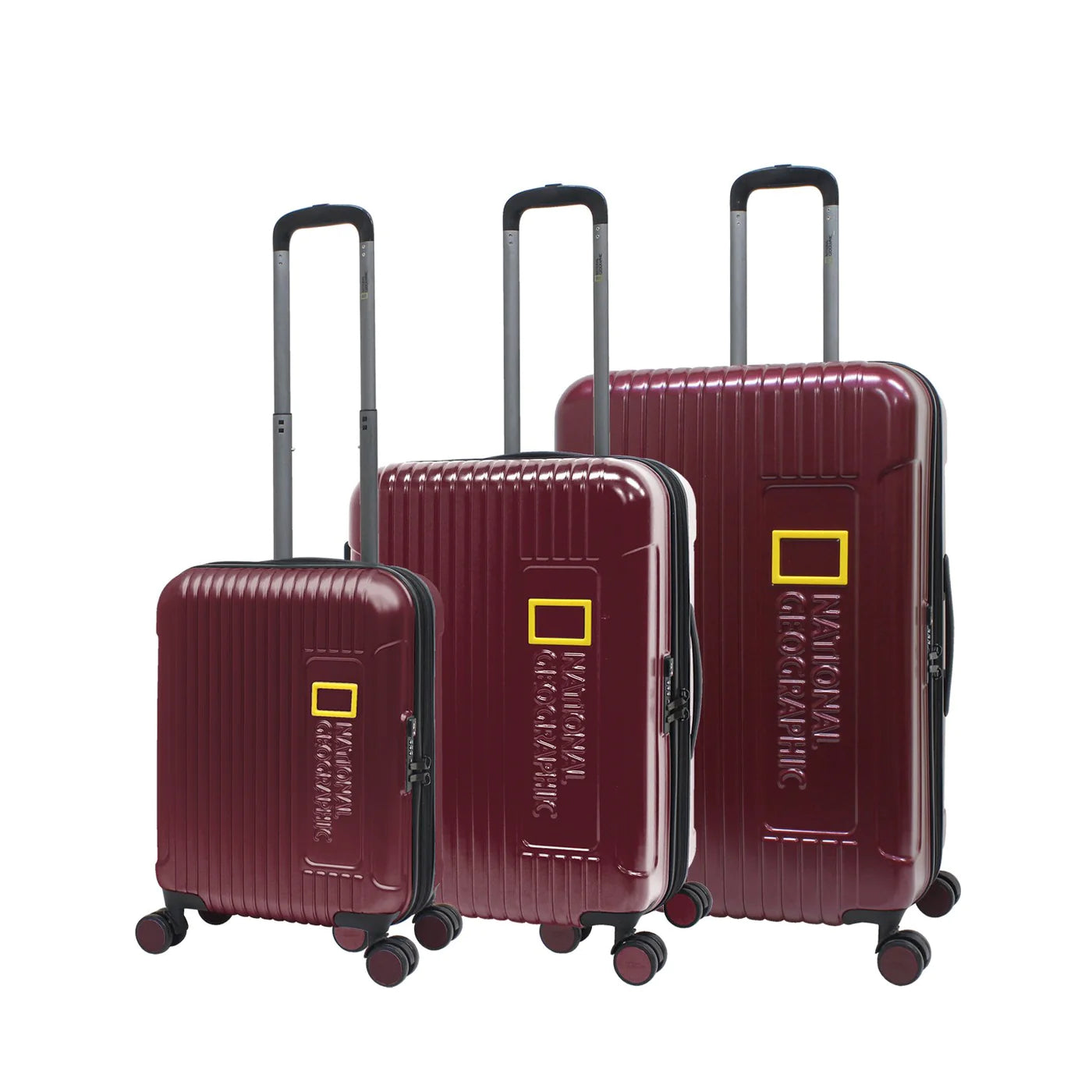 National Geographic Harde Kofferset 3-Delig / Reiskofferset / Trolleyset - Canyon - Burgundy
