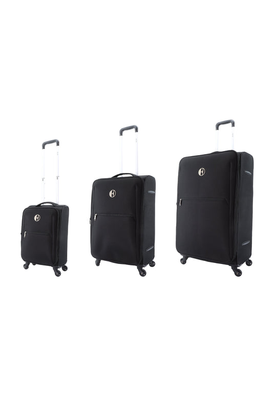 ELLE Ensemble de Valises 3 Pièces - Ensemble de Valises de Voyage - Ensemble de Valises Souples - Ensemble de Chariot - Noir