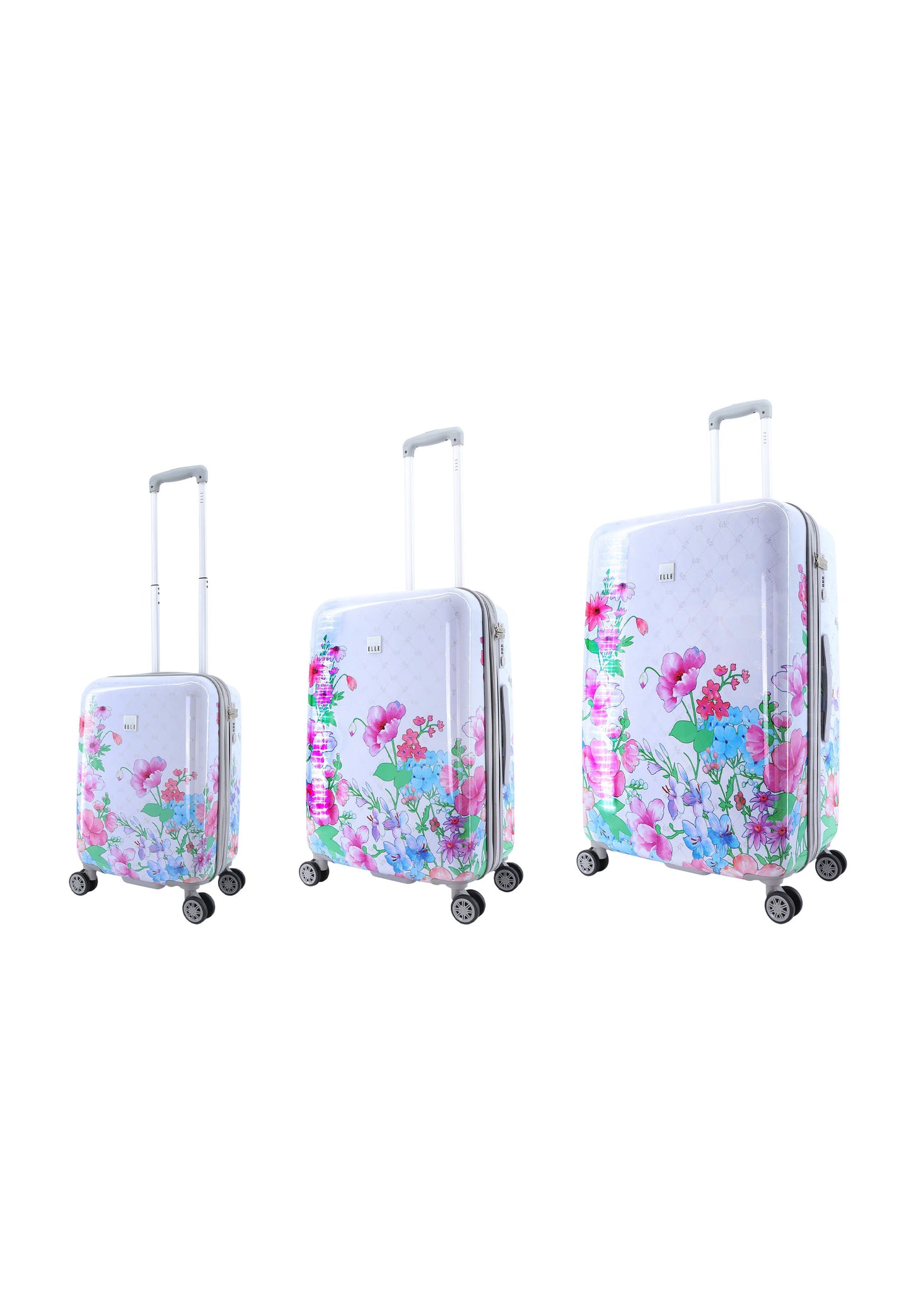 ELLE Kofferset 3 Delig - Reiskoffer Set - Harde Kofferset - Trolleyset ? Bouquet - Wit