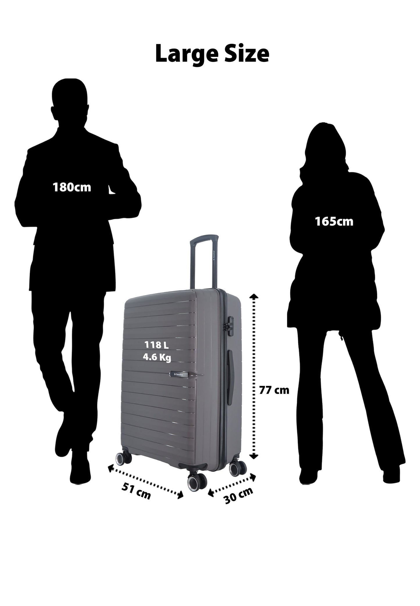 Valise rigide Saxoline « Fiesta » en polypropylène - L - 95 litres - Gris