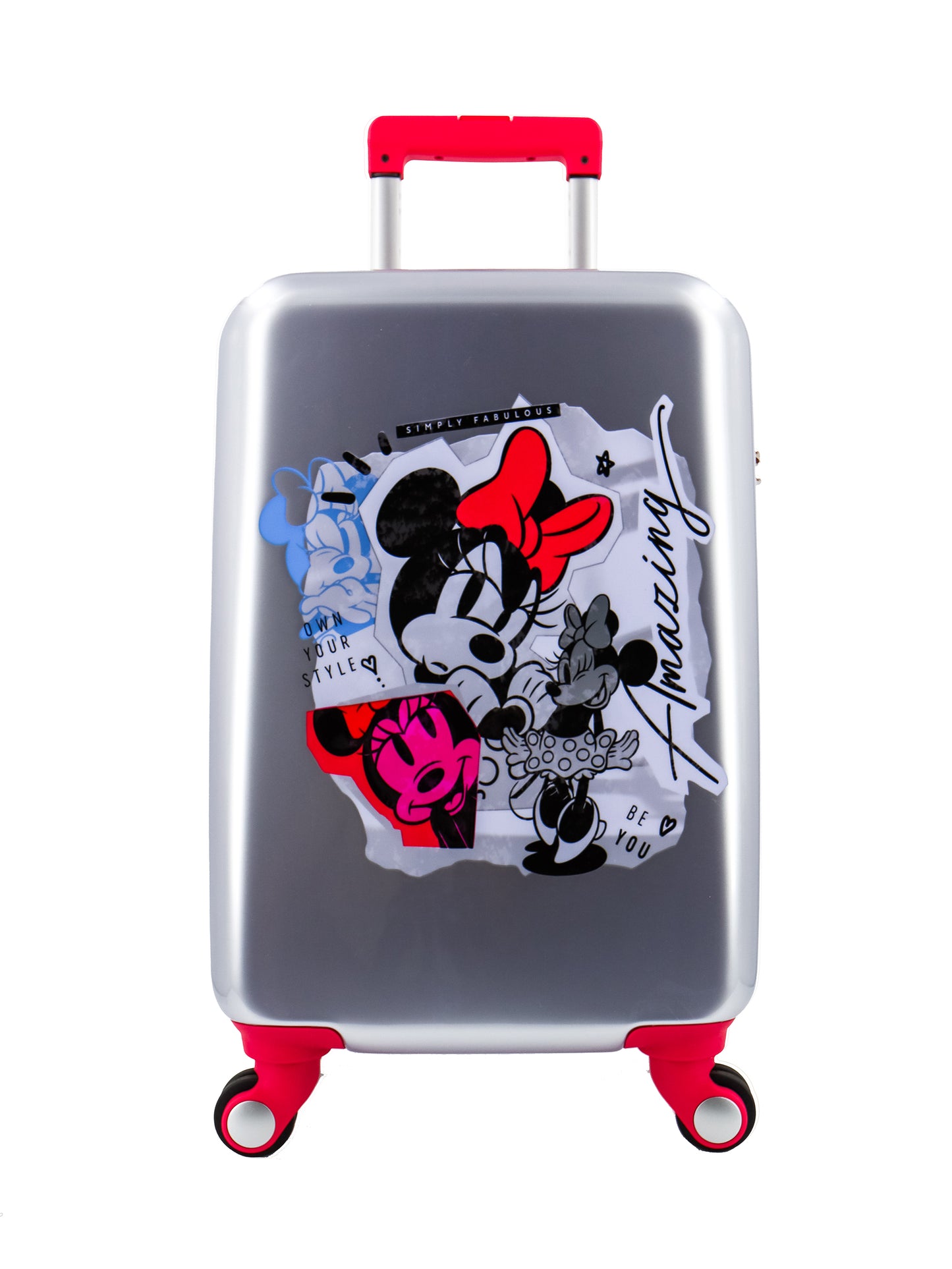 Disney Kinderkoffer Handbagage / Kindertrolley / Kinderreiskoffer - 55 cm (Small) - Gratis toiletzak/pennenzak - Amazing Minnie Mouse - Zilver