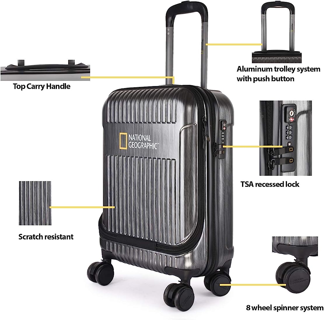 National Geographic Hard Case / Trolley / Travel Case - 55 cm (Small) - Transit - avec compartiment pour ordinateur portable - Noir