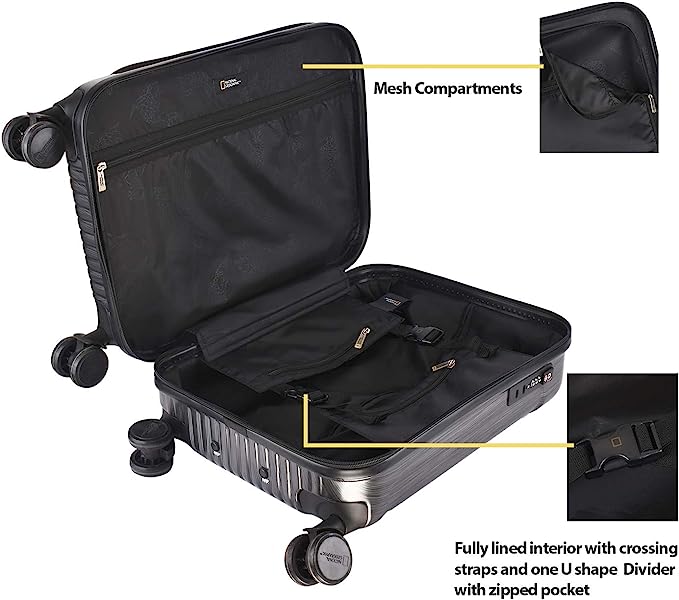 National Geographic Hard Case / Trolley / Travel Case - 55 cm (Small) - Transit - avec compartiment pour ordinateur portable - Noir