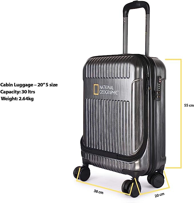 National Geographic Hard Case / Trolley / Travel Case - 55 cm (Small) - Transit - avec compartiment pour ordinateur portable - Noir
