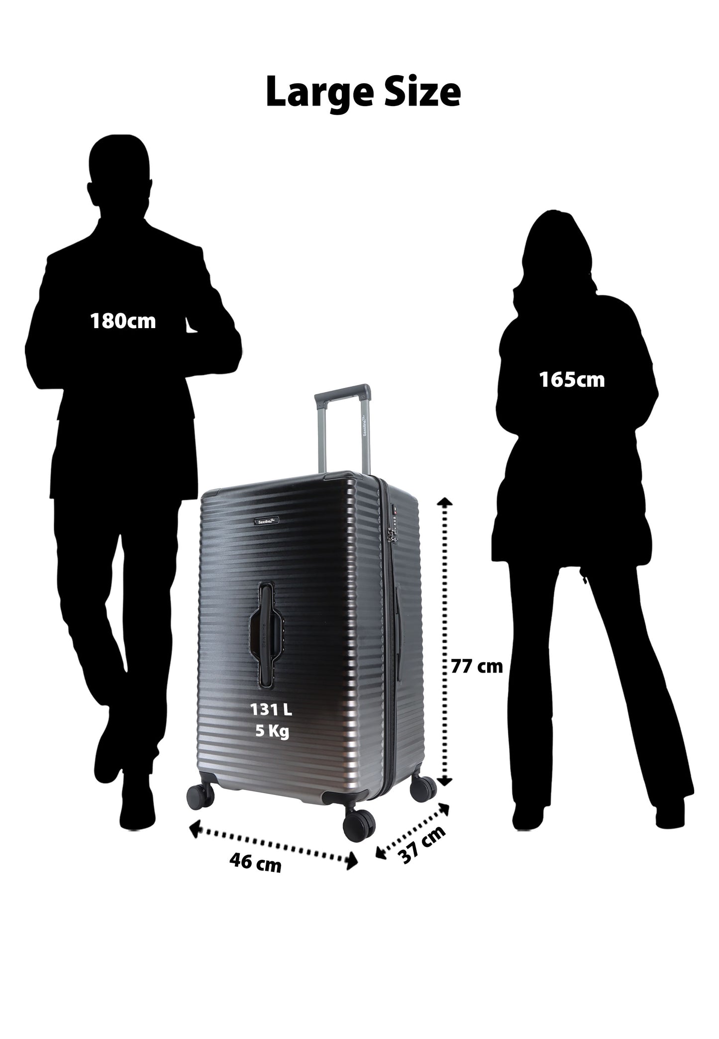 Saxoline Blue – Elite | Trunk Harde Koffer / Trolley / Reiskoffer – Large (131L) – Zwart