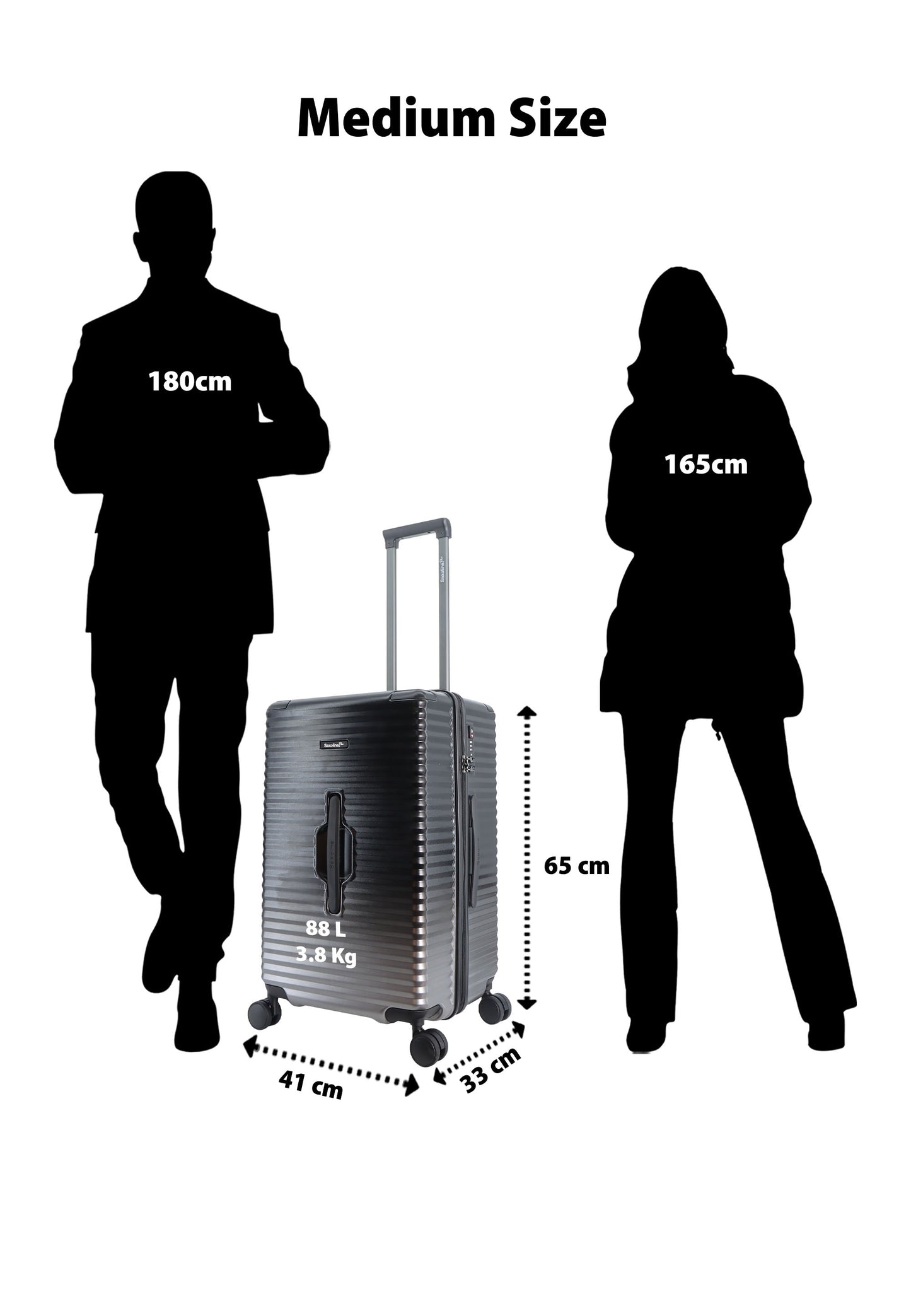 Saxoline Blue – Elite | Trunk Harde Koffer / Trolley / Reiskoffer – Medium – Zwart