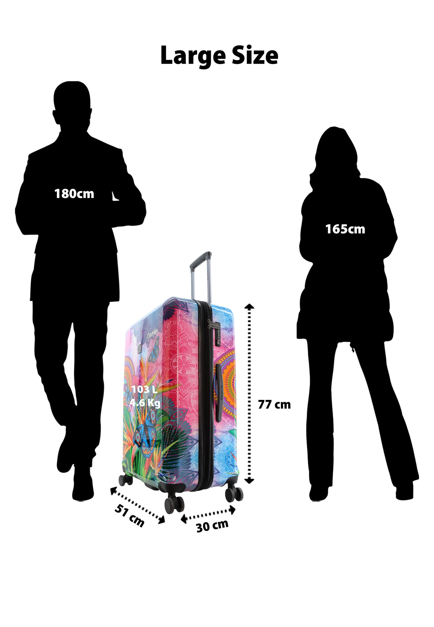Saxoline Blue Harde Koffer / Trolley / Reiskoffer - 77cm (Large) - Butterfly Nature Print