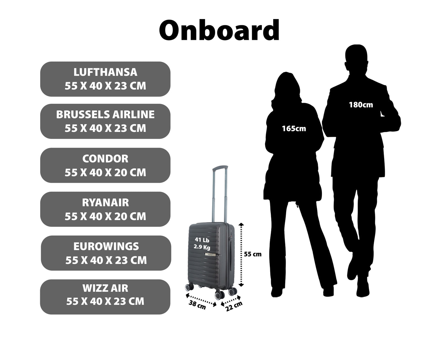 Saxoline Blue - Resort | Bagage à main / Valise rigide / Valise à roulettes / Valise - 33 L - S - Anthracite