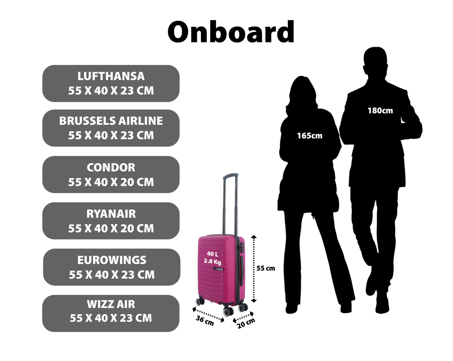 Saxoline - Fiesta | Bagage à main / Valise rigide / Valise - 33 L - Petit modèle - Fuchsia