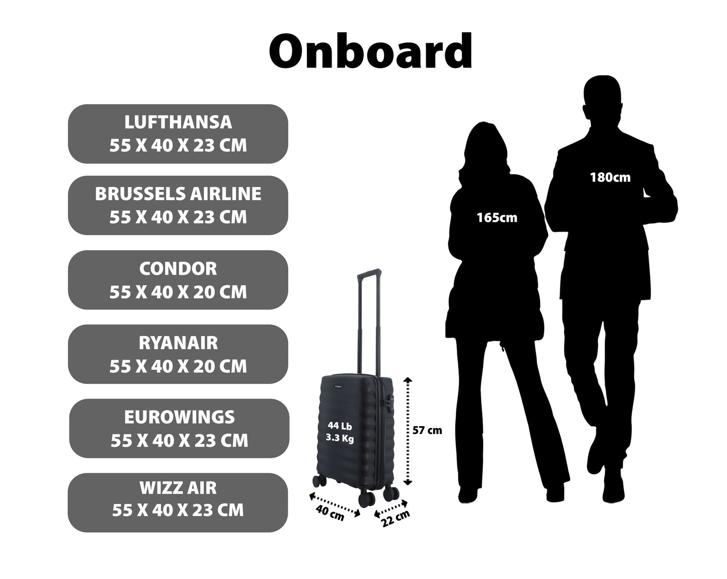 Saxoline - Flow | Handbagage / Harde Koffer / Reiskoffer - 36L - Small - Zwart