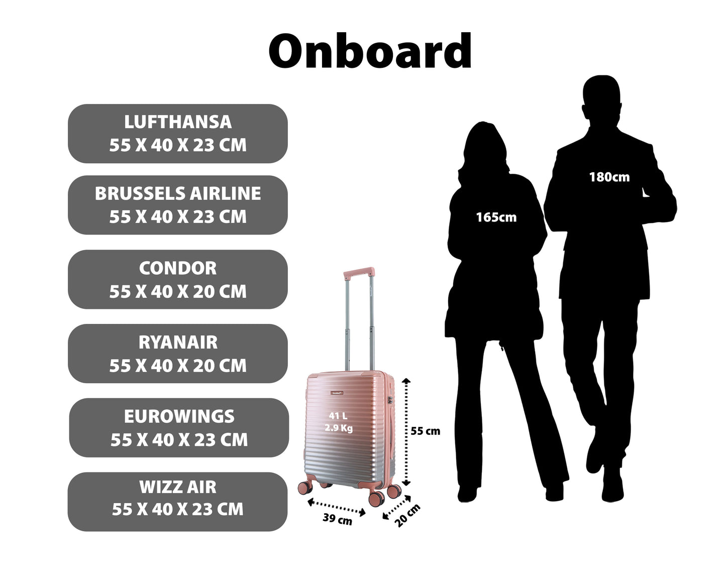 Saxoline Blue – Elite | Handbagage / Harde Koffer / Trolley – Small (41L) – Roze