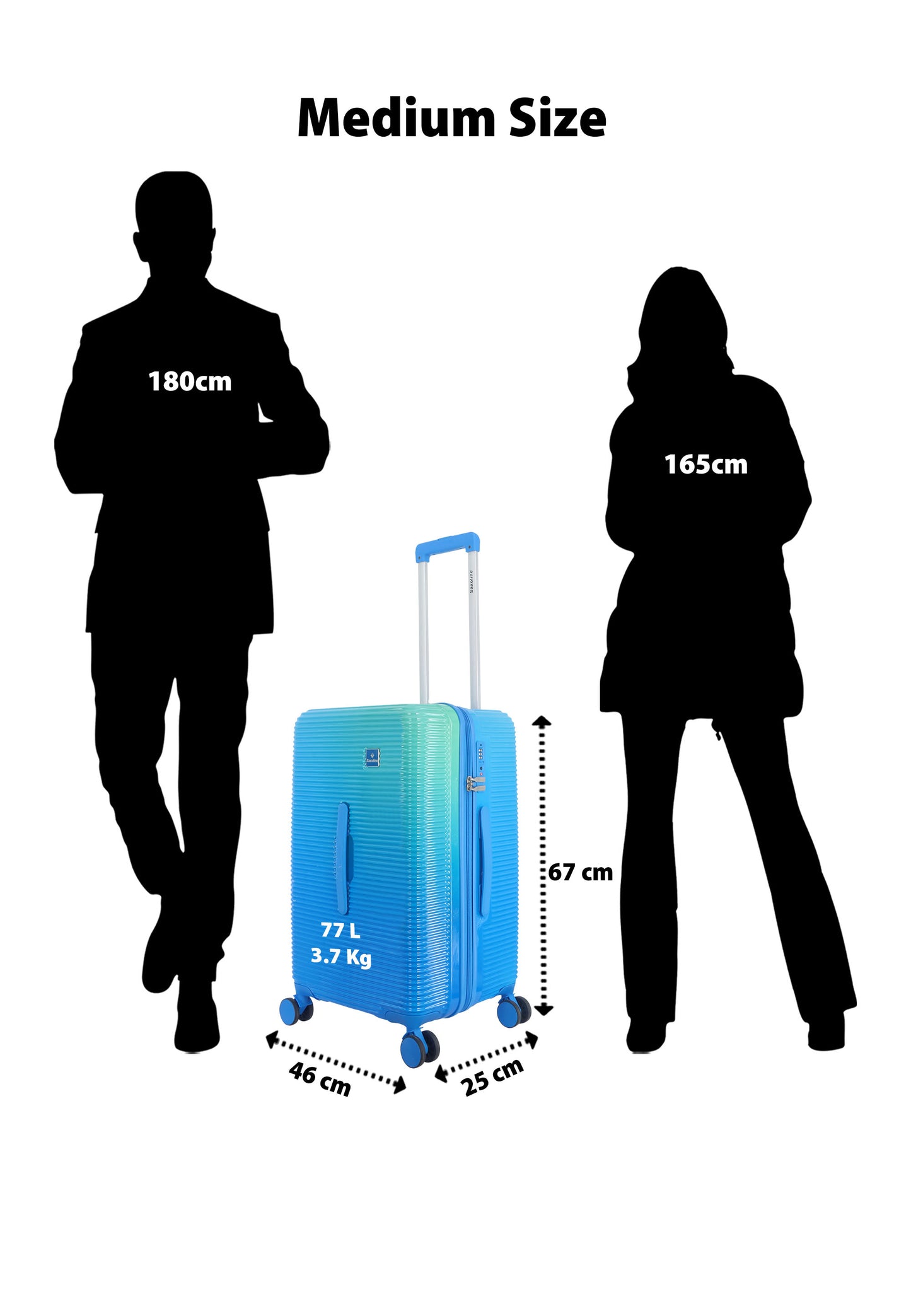 Saxoline - Short Twist | Valise rigide / Valise à roulettes / Valise de voyage - M - Bleu