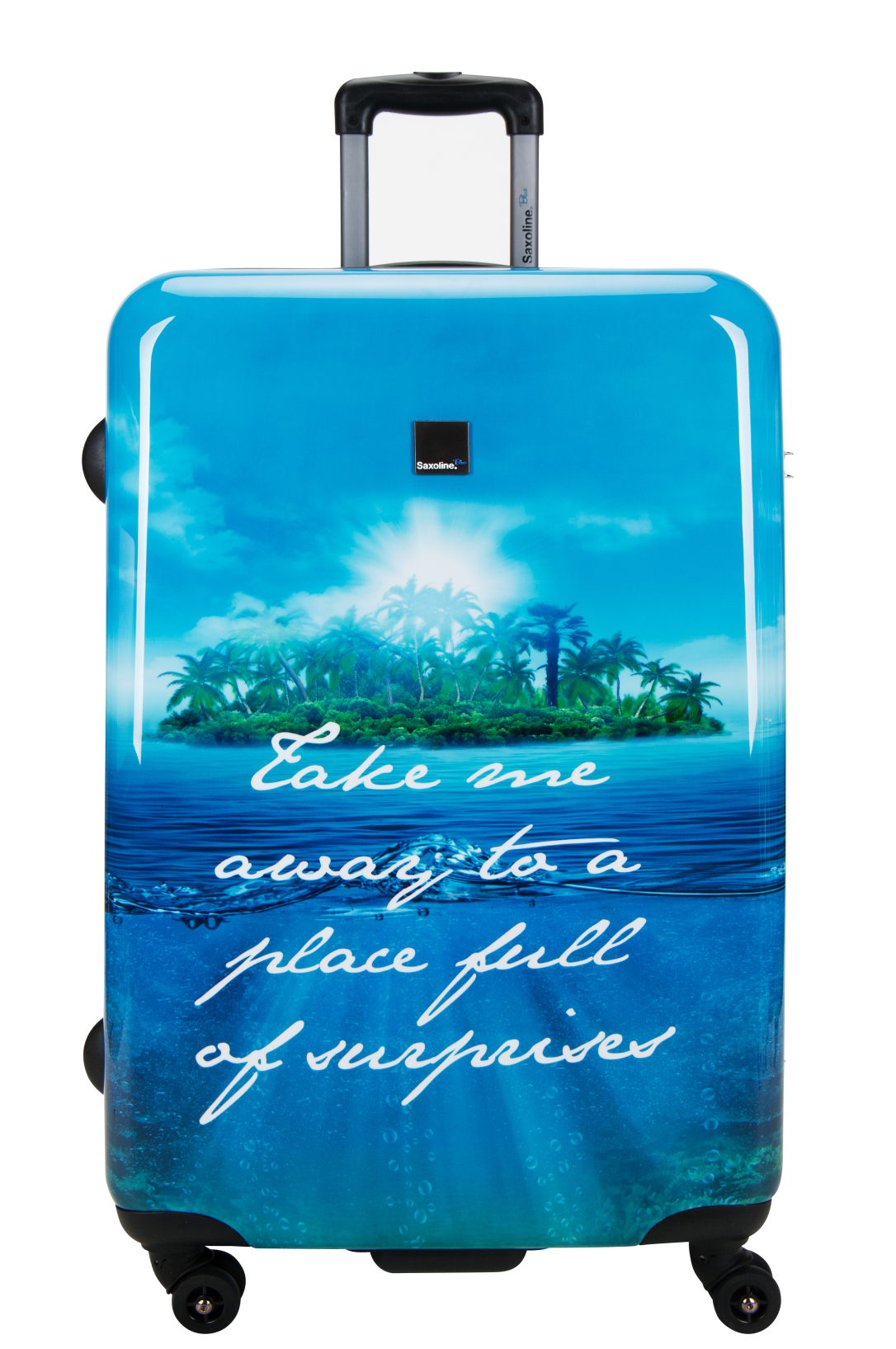 Saxoline Blue L - Voorkant Island Print hard reiskoffer | luggage4u.be