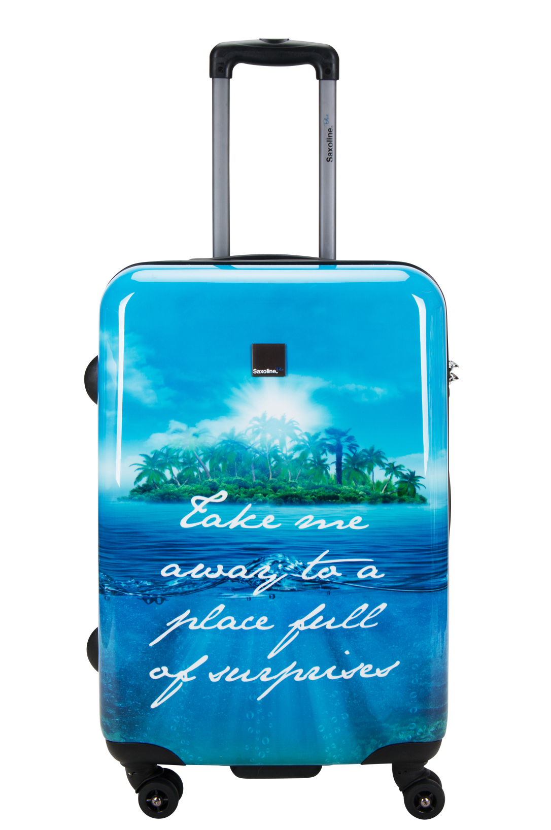 Saxoline Blue M - Voorkant Island Print hard reiskoffer | luggage4u.be