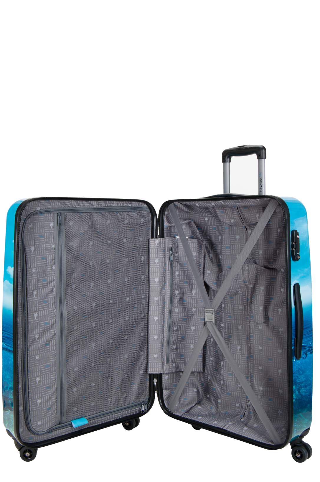 Saxoline Blue L - Binnenkant Island Print hard reiskoffer | luggage4u.be