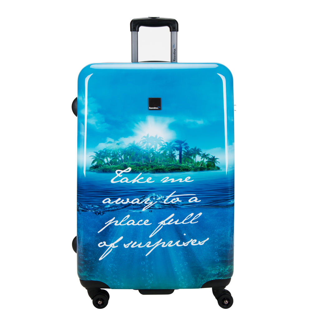Saxoline Blue L - Voorkant Island Print hard reiskoffer | luggage4u.be