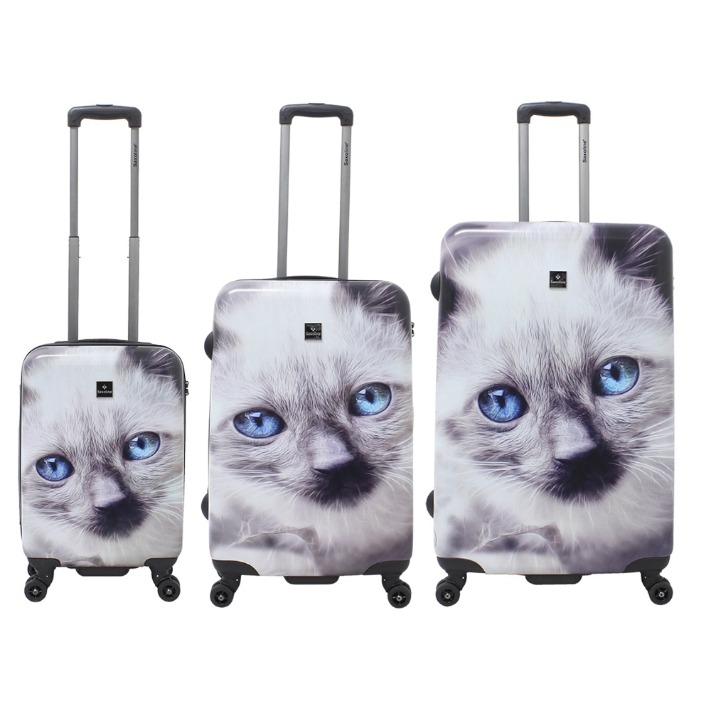 Saxoline Ensemble de valises rigides 3 pièces / Ensemble de valises de voyage / Ensemble de chariots - Imprimé chat blanc