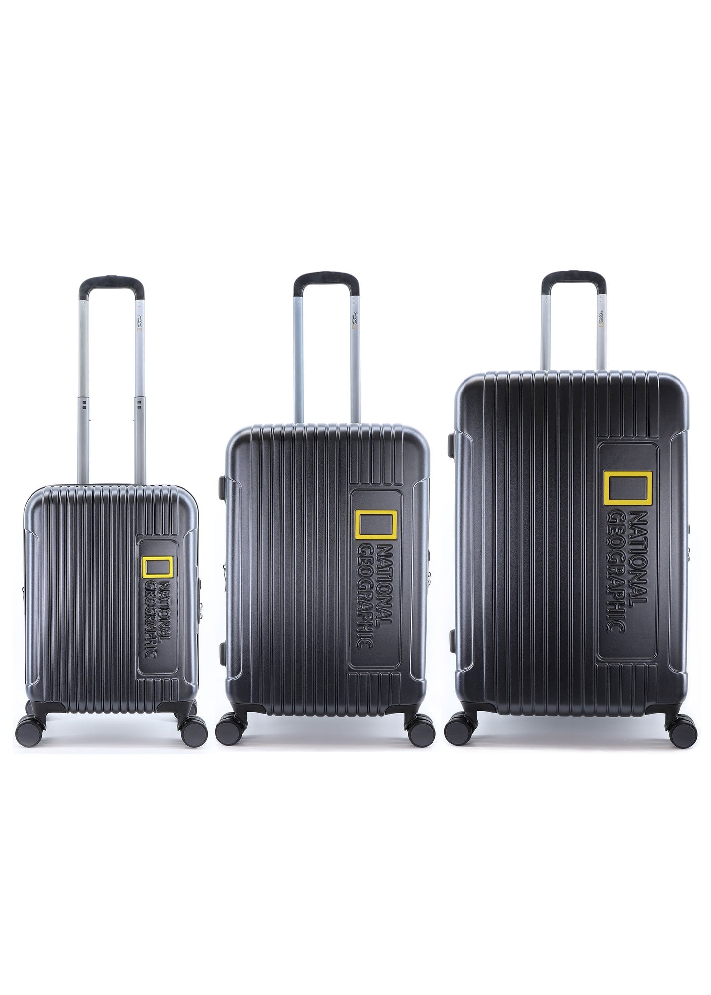 National Geographic Harde Kofferset 3-Delig / Reiskofferset / Trolleyset - Canyon - Metallic Zwart