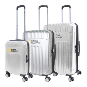National Geographic Harde Kofferset 3-Delig / Reiskofferset / Trolleyset - Transit - Zilver