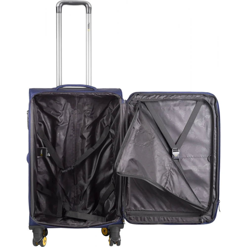 National Geographic Soft Suitcase Set 3-Piece / Travel Suitcase Set / Trolley Set - Passage - Bleu