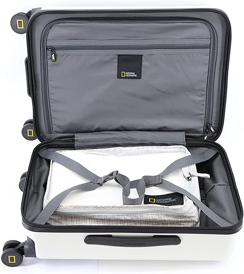 National Geographic Extensible Bagage À Main Rigide / Trolley / Valise De Voyage - 56,5 cm (Petit) - Lodge - Blanc