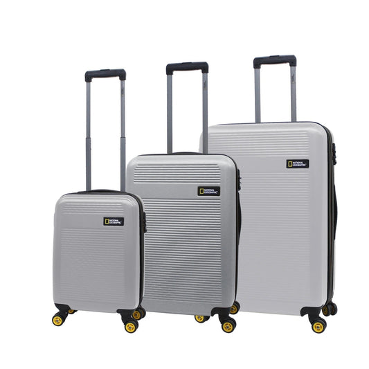 National Geographic Harde Kofferset 3-Delig / Reiskofferset / Trolleyset - Aerodrome - Zilver