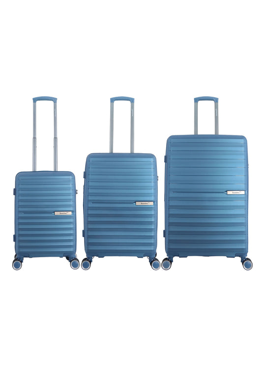 Blauwe Saxoline Blue Resort kofferset met drie formaten reiskoffers