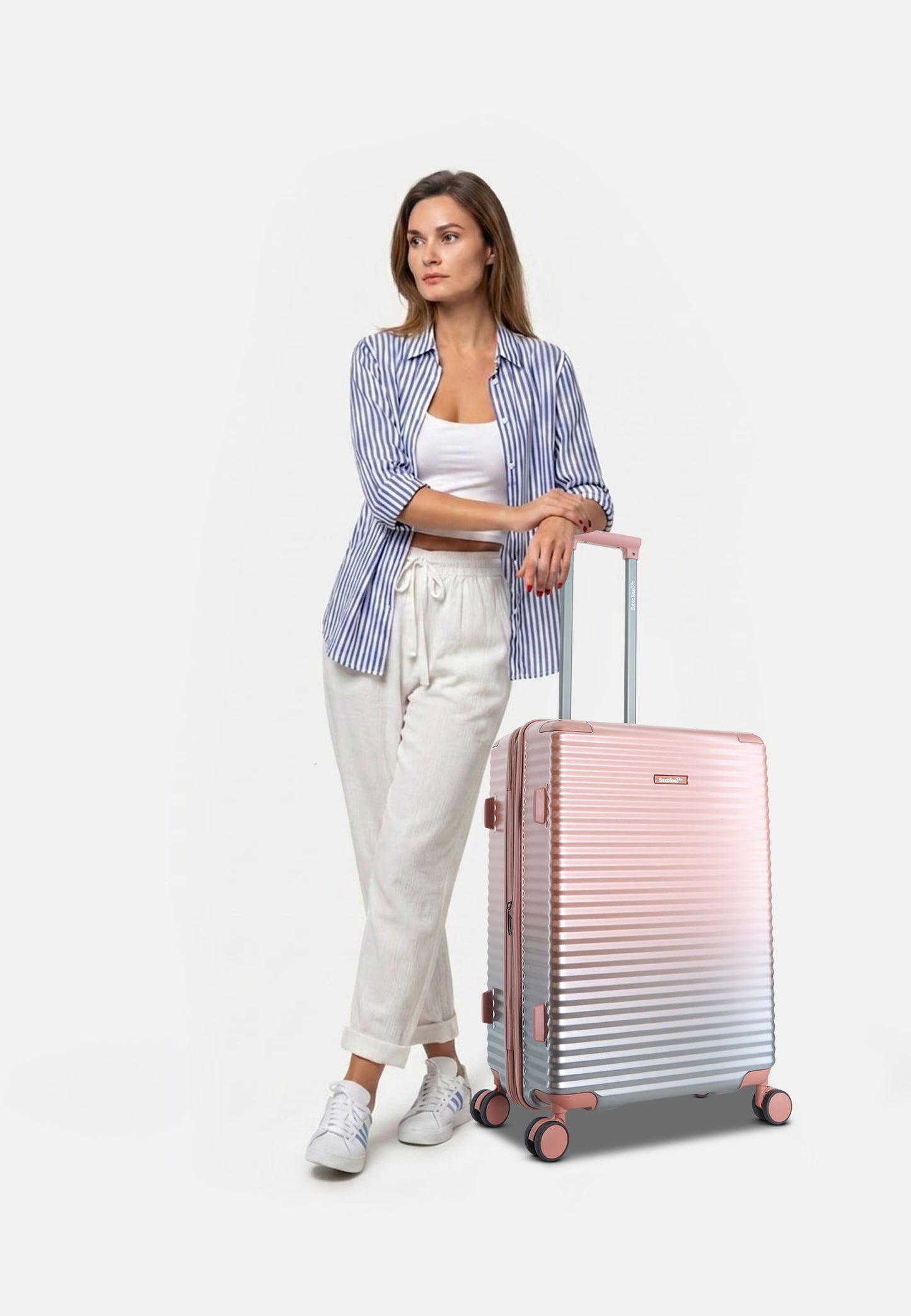 Saxoline Blue – Elite | Harde Kofferset / Trolleyset / Reiskofferset – Small/Medium/Large – Roze