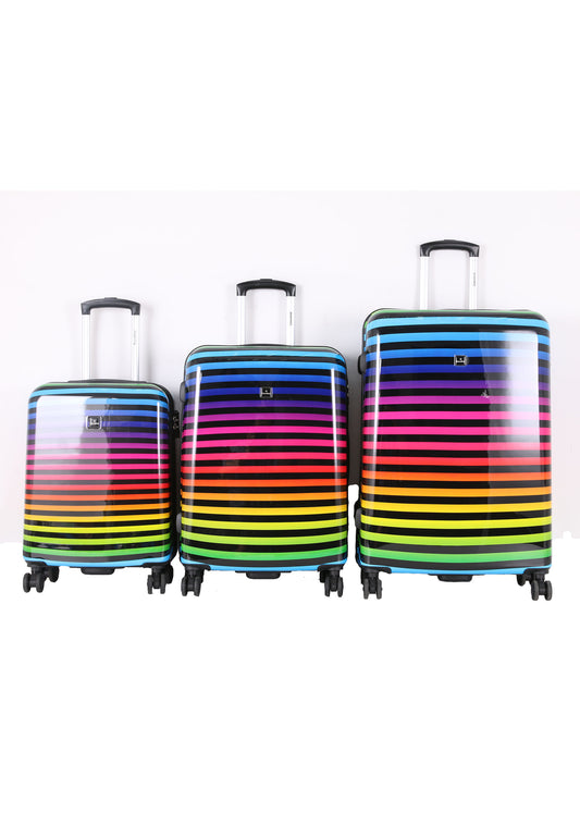 Saxoline Ensemble de valises rigides 3 pièces / Ensemble de valises de voyage / Ensemble de chariots - Impression de bandes de couleur