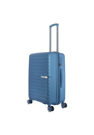Metallic blauwe Polypropleen reiskoffer van Saxoline blue | TUV gecertifieerd  | 5 jaar waarborg

