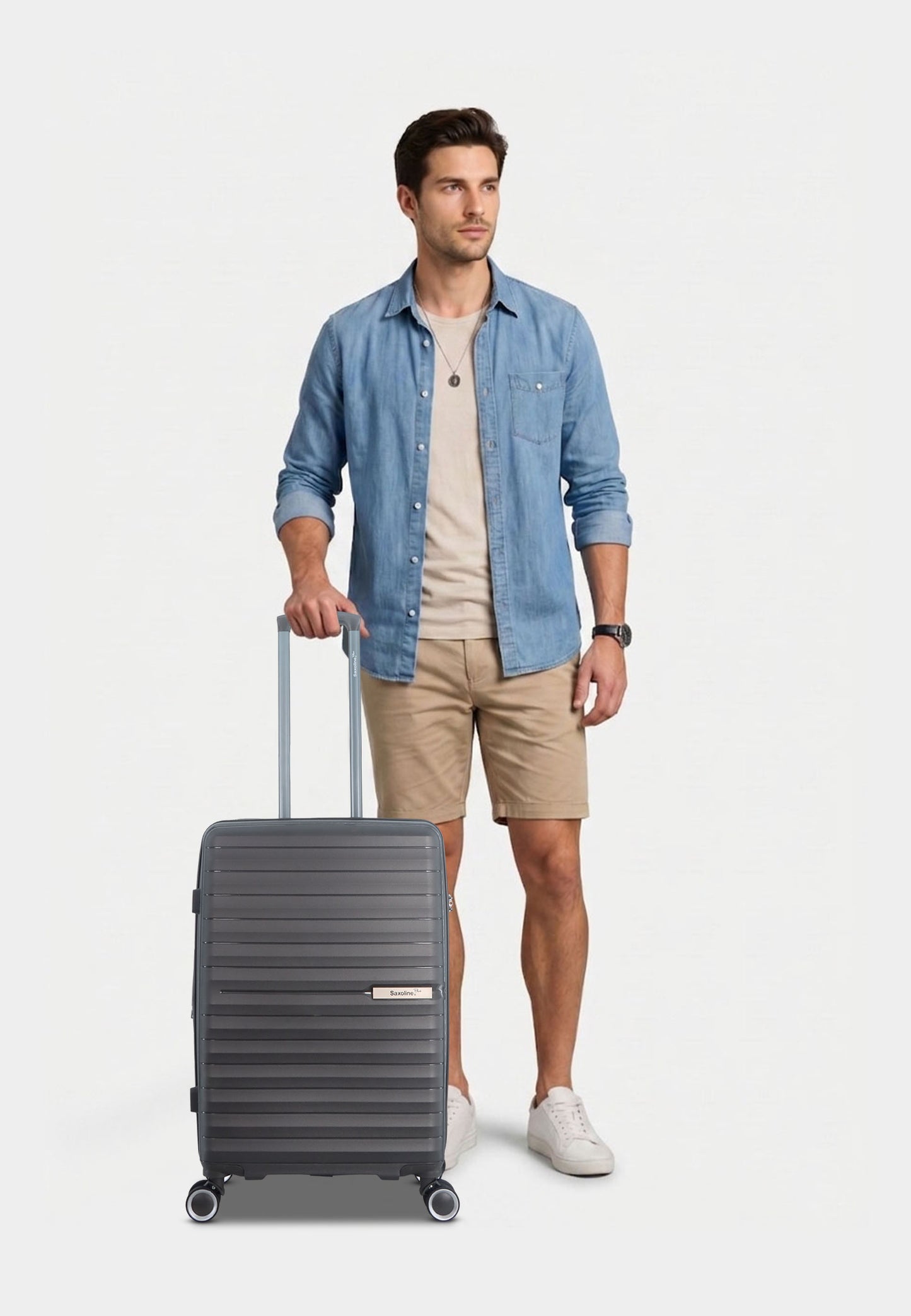 Valise de voyage Saxoline en polypropylène bleu (S/M/L) - Anthracite
