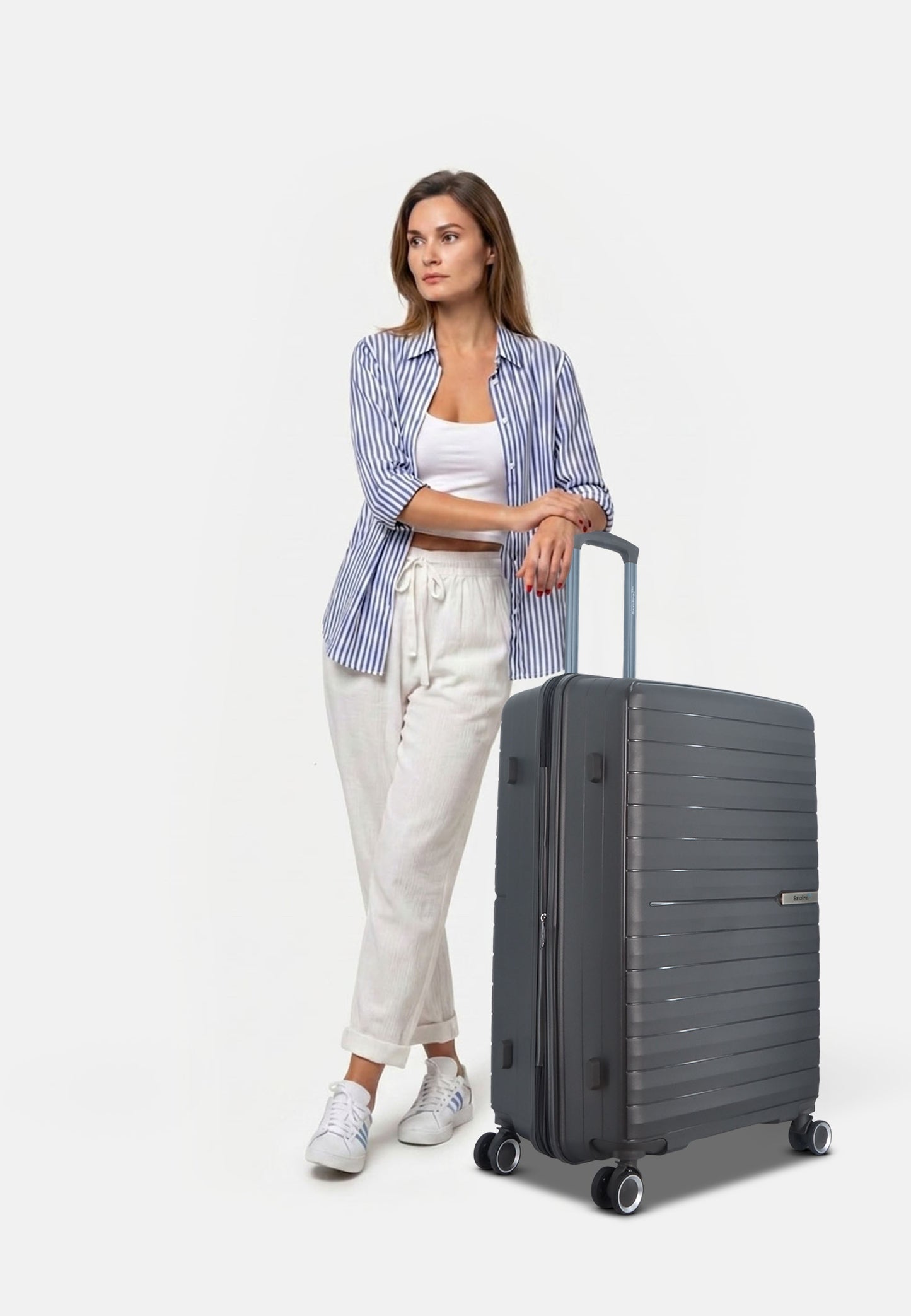 Valise de voyage Saxoline en polypropylène bleu (S/M/L) - Anthracite
