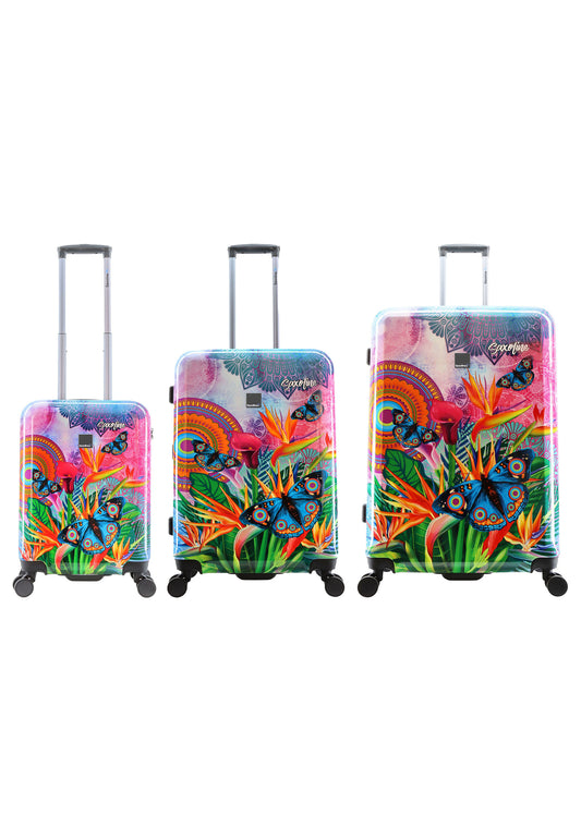 Ensemble de valises rigides bleu Saxoline / Ensemble trolley / Ensemble de valises de voyage - S/M/L - Butterfly Nature Print