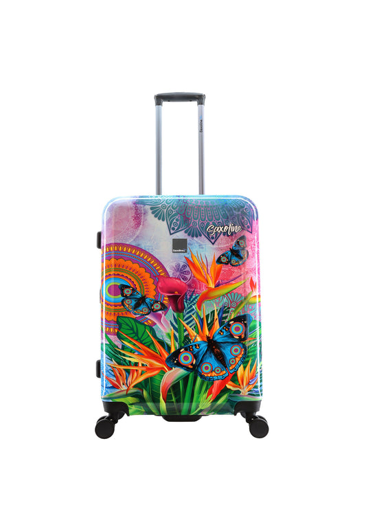 Valise rigide / trolley / valise de voyage Saxoline bleu - 67 cm (moyen) - imprimé papillon nature