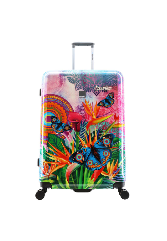 Valise rigide / trolley / valise de voyage Saxoline bleue - 77 cm (grande) - imprimé papillon nature