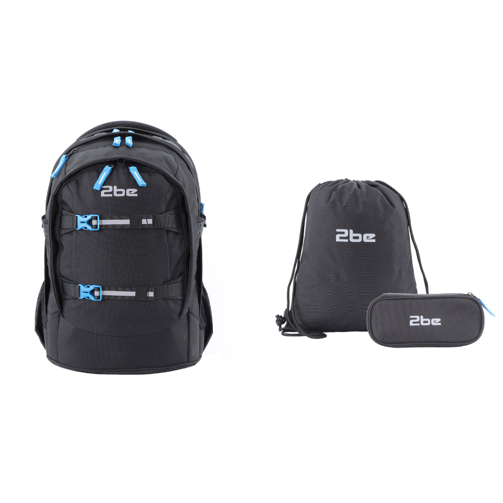 2be Laptop Backpack / Backpack Combi / School Bag - 15 pouces - Avec sac de sport et pochette pour stylos - Noir