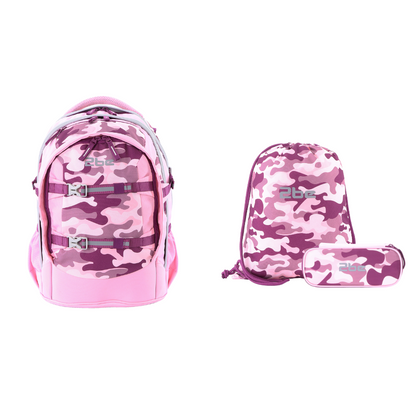 2be Laptop Backpack / Backpack Combi / School Bag - 15 pouces - Avec sac de sport et étui à stylos - Rose bordeaux
