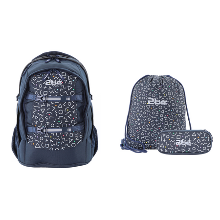 2be Laptoprugzak / Rugzak Combi / Schooltas - 15 Inch - Met Gymtas & Pennenzak – Marine Blauw