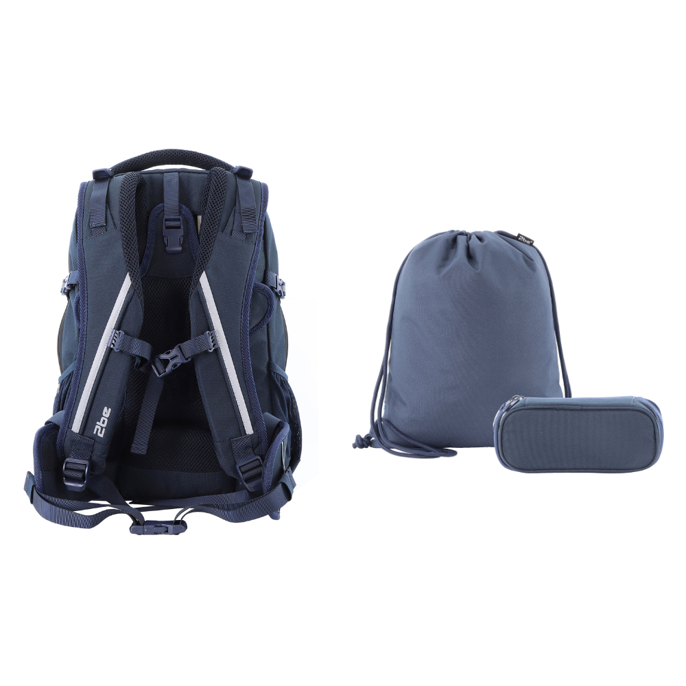 2be Sac à dos pour ordinateur portable / Sac à dos Combi / Sac d'école - 15 pouces - Avec sac de sport et pochette pour stylos - Bleu marine