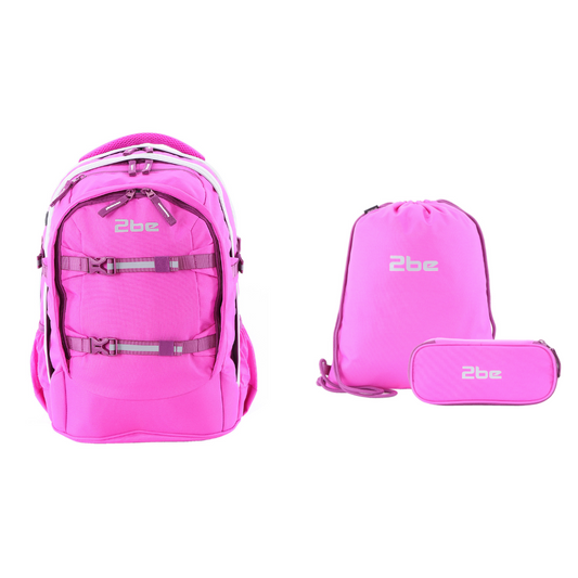 2be Laptop Backpack / Backpack Combi / School Bag - 15 pouces - Avec sac de sport et pochette pour stylos - Fuchsia