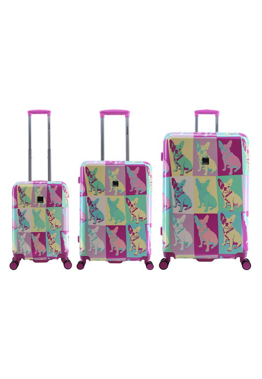 Ensemble de valises rigides bleu Saxoline / Ensemble trolley / Ensemble de valises de voyage - S/M/L - Bulldog Emotion Print