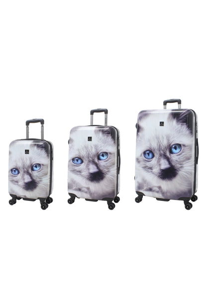 Saxoline Ensemble de valises rigides 3 pièces / Ensemble de valises de voyage / Ensemble de chariots - Imprimé chat blanc