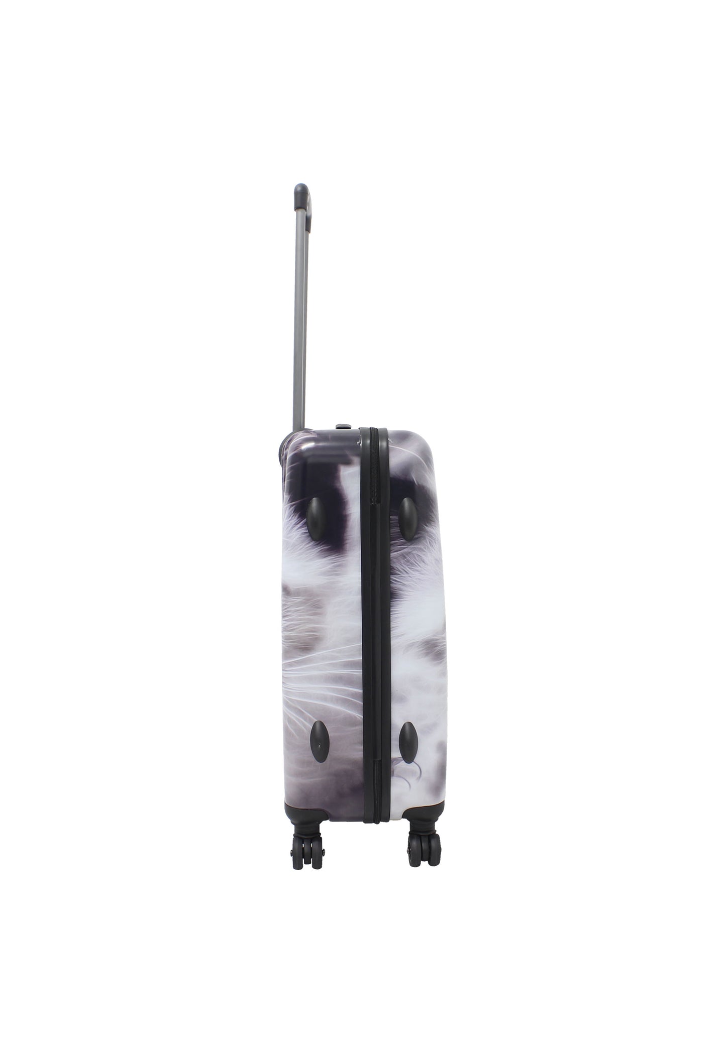 Saxoline White Cat middelgrote harde reiskoffer met grijs-witte kattenprint, tegenovergesteld zijaanzicht