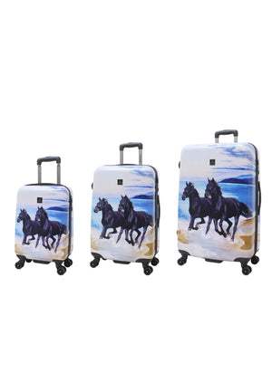 Saxoline Ensemble de valises rigides 3 pièces / Ensemble de valises de voyage / Ensemble de chariots - Imprimé cheval noir