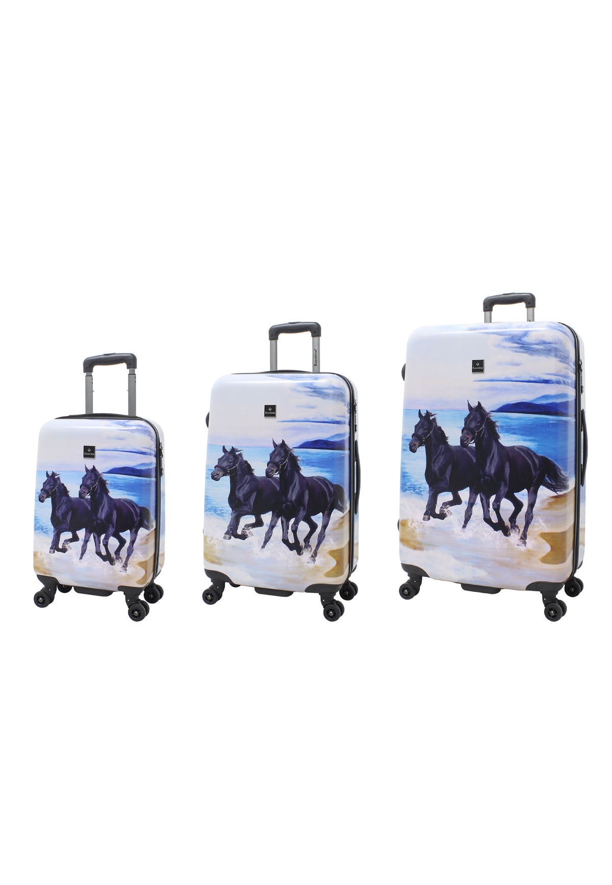 Saxoline Ensemble de valises rigides 3 pièces / Ensemble de valises de voyage / Ensemble de chariots - Imprimé cheval noir